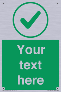 Custom green background, green tick in circle sign